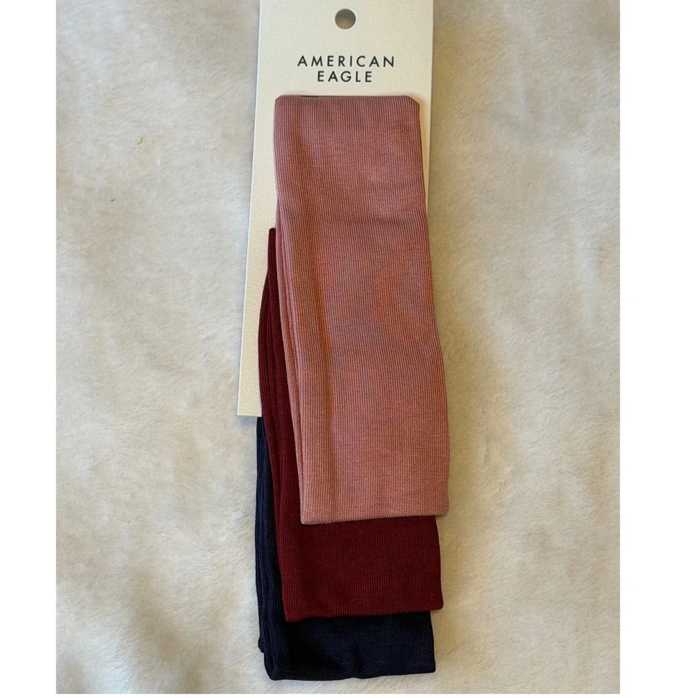 American Eagle Ribbed Knit Headband Set 3 Pack Rose Burgundy Navy NWT